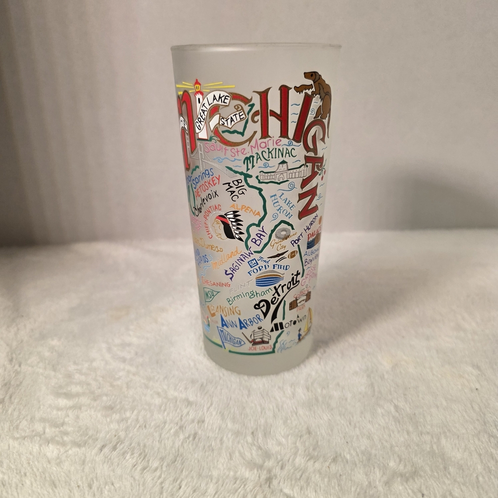 Michigan Themed Frosted Glass Tumbler 15 oz‎